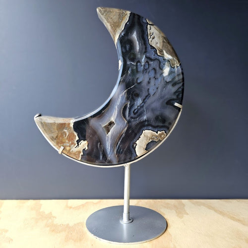Volcanic Agate Extra Large Moon | On Custom Stand