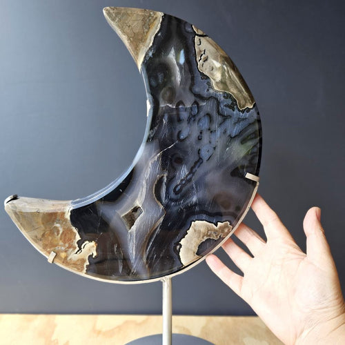 Volcanic Agate Extra Large Moon | On Custom Stand