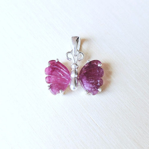 Pink Tourmaline Butterfly Pendant | Heart Wings