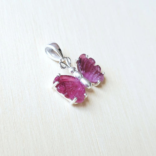 Pink Tourmaline Butterfly Pendant | Heart Wings