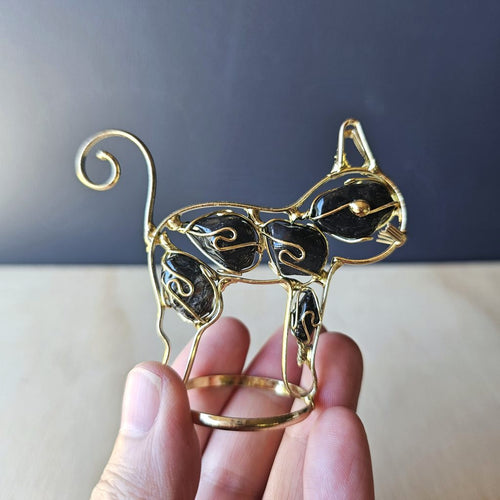 Wire Wrapped Obsidian Cat | Shadow Whiskers