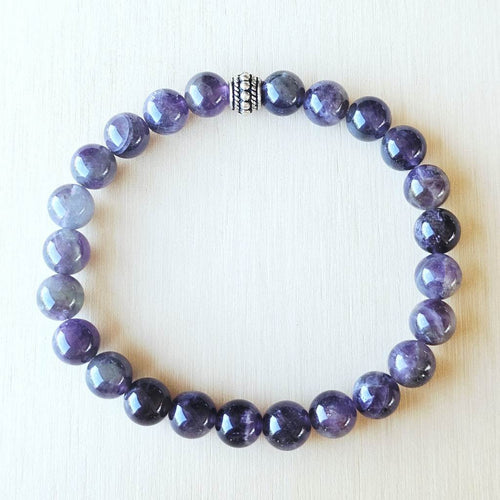 Natural Amethyst and Smoky Quartz gemstone bracelet for men and women.