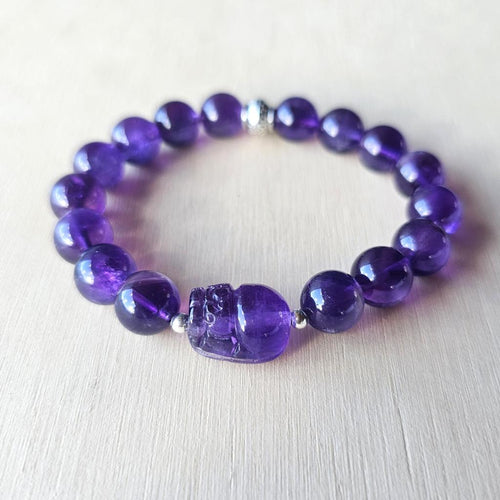 Amethyst Pixiu crystal bracelet handmade in Australia with protective energy and natural gemstone beads.
