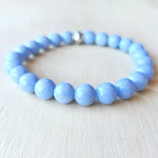 Angelite crystal bracelet handmade in Australia with natural blue gemstones for calm and clarity.