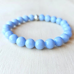 Angelite crystal bracelet handmade in Australia with natural blue gemstones for calm and clarity.