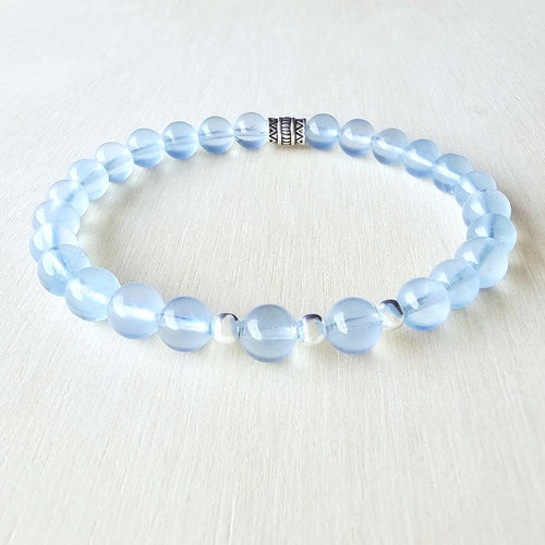 Aquamarine crystal bracelet handmade in Australia with A-grade natural gemstones for calm and clarity.