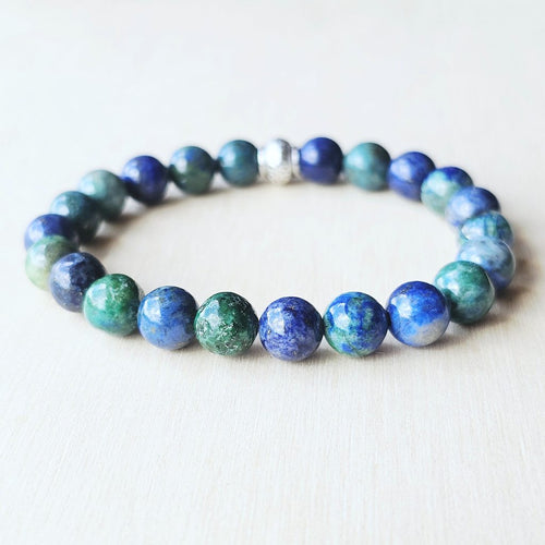 Azurite Malachite bracelet symbolising insight, grounding and emotional healing.
