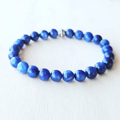 Blue Kyanite crystal bracelet handmade in Australia for clarity, alignment and energetic balance.