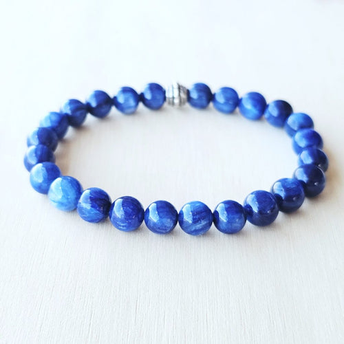 Blue Kyanite crystal bracelet handmade in Australia for clarity, alignment and energetic balance.