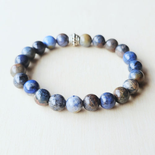 Dumortierite crystal bracelet handmade in Australia from natural blue gemstones.