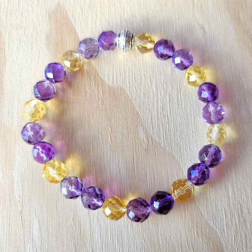 Faceted Citrine and Amethyst crystal bracelet handmade in Australia.