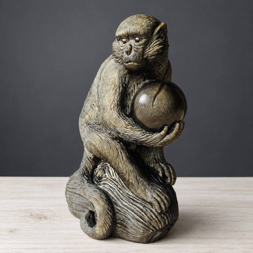 Gold Sheen Obsidian Monkey & Peach Carving