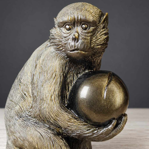 Gold Sheen Obsidian Monkey & Peach Carving