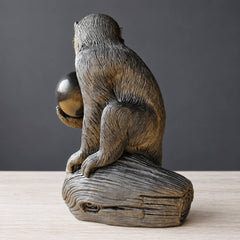 Gold Sheen Obsidian Monkey & Peach Carving
