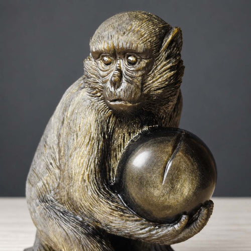 Gold Sheen Obsidian Monkey & Peach Carving