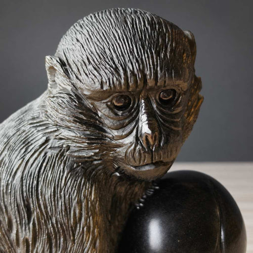 Gold Sheen Obsidian Monkey & Peach Carving