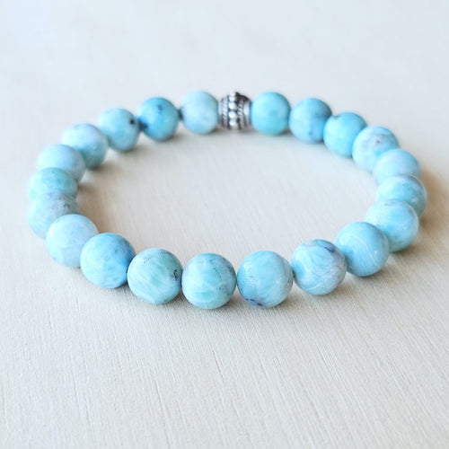Handmade Larimar crystal bracelet inspired by Caribbean seas for calm and balance.
