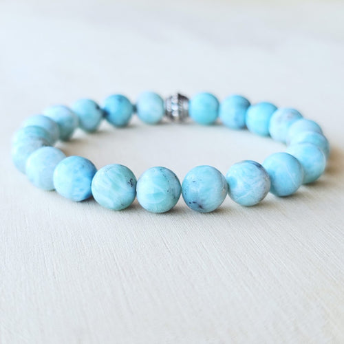 Larimar gemstone bracelet for men and women, Throat Chakra activation.