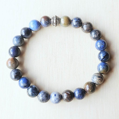 Natural Dumortierite beaded bracelet for men and women, calm and clarity stone.