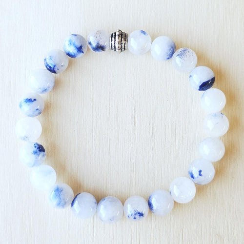 Natural Dumortierite and Quartz beaded bracelet for men and women, blue gemstone energy.