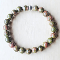Natural Unakite gemstone bracelet for emotional healing and calm.