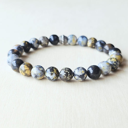 Handmade Orbicular Ocean Jasper crystal bracelet for grounding and calm.