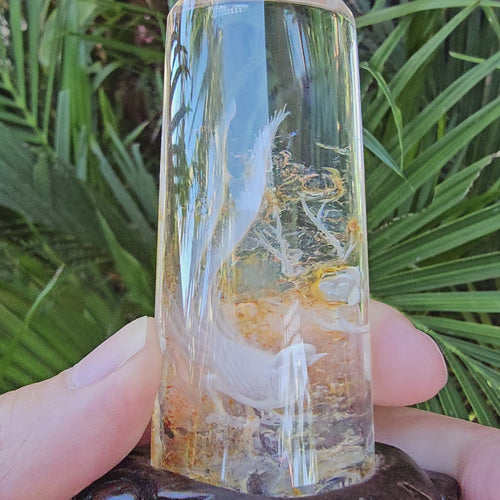 Golden Healer Quartz Reverse Etched Phoenix | Custom Stand 204gms