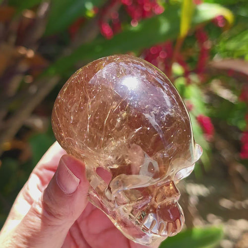 Golden Rutilated Quartz Skull | Master Carved