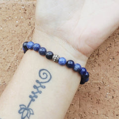 Natural Sodalite gemstone bracelet radiating peace and clear thinking.