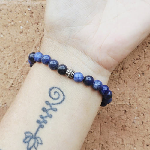 Natural Sodalite gemstone bracelet radiating peace and clear thinking.