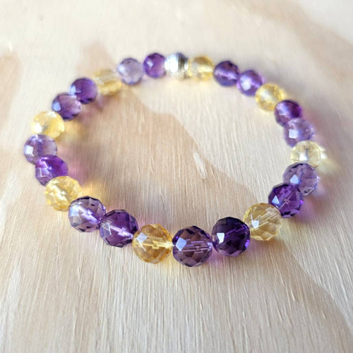 Natural Citrine and Amethyst beaded bracelet for men and women.