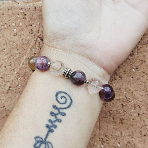 Spiritual warrior Super 7 crystal bracelet handmade in Australia for courage and clarity.