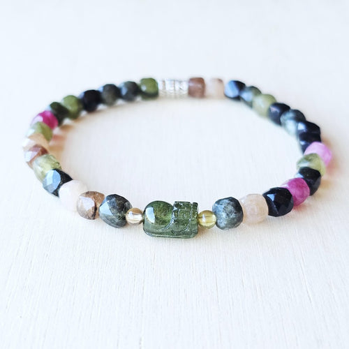 Handmade Watermelon Tourmaline bracelet with Pixiu charm for love and protection.