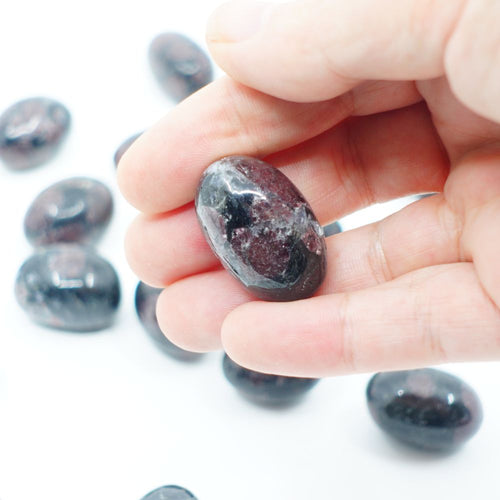 Arfvedsonite with Garnet Tumbled Stones