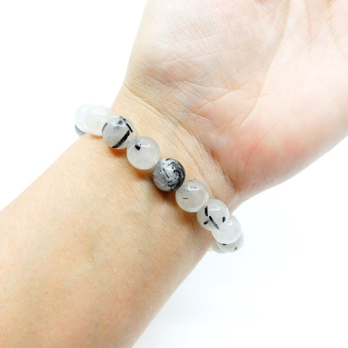 Tourmalinated Quartz Bracelet | Round Beads